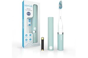 Sonisk Pulse | Battery Powered Electric Toothbrush | Portable Travel Size with Antimicrobial Sonic Technology | 1x Battery, 2X Brush Heads, 1x Travel Case Included (Teal)