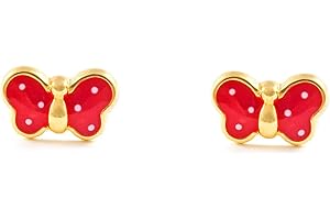 Monde Petit T1663P - Pendientes de bebe/niña oro 18 kts. mariposa esmaltada