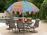 Tela: Algodón, Color - Multi Hare Krishna Sombrilla Bordada Parasol Grande Indio del jardín 177 x 228 Cm