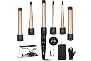 janelove Hair Curler, Curling Wand,6 in 1 Hair Iron Set for Long/Short Hair, with 5 Interchangeable Ceramic Barrel,Include Large/Small Curlers,with Heat Resistant Glove