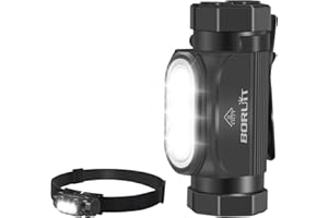 BORUiT HP130 mała latarka, 1150 lumenów, ładowalna latarka z opaską na głowę, latarka kieszonkowa z wodoodpornością IP68, klips tylny, do biegania, na kemping, do pracy