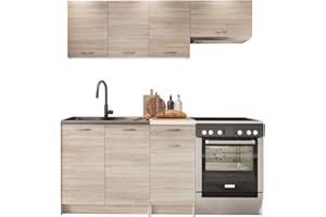 ‎MIRJAN24 Küche Mela 180/120 cm, Küchenblock/Küchenzeile, 5 Schrank-Module frei kombinierbar (Sonoma Eiche/Petra Beige)