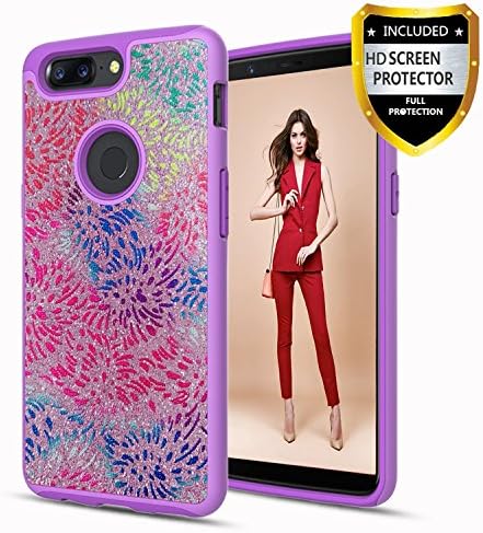 Athchu Oneplus 5T Phone Case, Oneplus 5T Cover With Phone HD Screen Protector, Glitter Bling Shockproof Hybrid Hard PC Soft TPU Protective Phone Cover Case Cases For Oneplus 5T-TB Purple