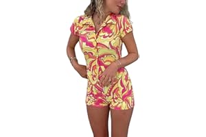 Dazzerake Pantaloncini Tuta da Donna a Maniche Corte Bodycon Sexy con Scollo a V Y2K Bottoni Pagliaccetti Tuta Intera con Colletto Aderente lavorata a Maglia