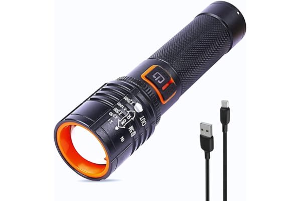 WOZIT Rechargeable Torch Light Aluminum Metal Body, Telescopic Zoom, 3 Audjustable Modes, 450 Lumens,1800mAh Battery Led Lesar Flashlight Strong Beam, Search Light for Emergency Use (Multicolor)