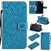 Produktbild Hozor PU Leder Hülle für HUAWEI Y6 II / Honor 5A 5.5 zoll Embossing Prägung Blumen Muster Ledertasche Weiche TPU Soft Rückseite Abdeckung Handytasche Bumper Schutzhülle Brieftasche Flip Case Wallet Cover Bookstyle Handyhülle Tasche Anti-Scratch Shell Folio Klapphülle mit Standfunktion Magnetverschluss und Kredit Kartenfächer - Light Blue