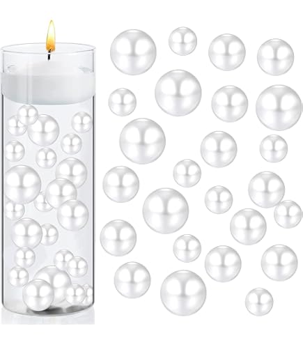 PH PandaHall 200 Perle Galleggianti Per Vasi In Plastica - Senza Foro, 9.5-19.5 Mm - Con Paillettes A Conchiglia Per Decorazioni E Pennelli