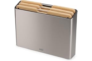 Joseph Joseph Folio Tablas de Picar Antideslizantes en Bambú, 3 Piezas, con Estuche de Almacenamiento en Acero Inoxidable, Grande