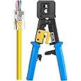 Scalebee All-in-One Crimper for Pass-Through/EZ/Legacy RJ11/RJ12/RJ45 connectors Professional Performance Cutter Stripper CAT3/CAT5e/CAT6 Network Cable UTP/STP Wire Crimping Tool (Pass-Through)