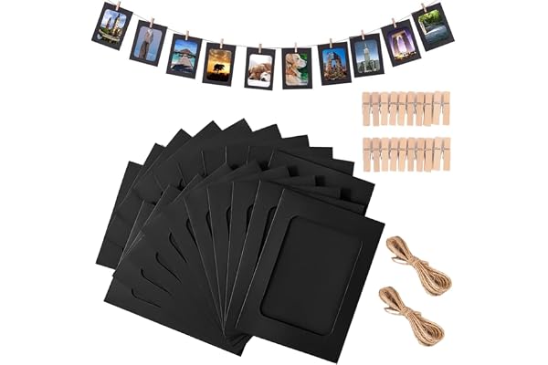 20 stycken fotoramar av kartong, 11,4 x 15,4 cm papper fotoramar, kraftpapper fotoramar, papper fotoramar, för upphängning med 20 träklämmor och 2 hamparep, för gör-det-själv födelsedag bröllop fest