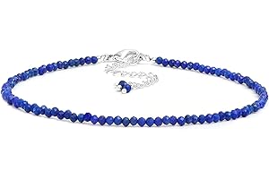 GEMPIRES NATURE’S TREASURE Gempires Lapis lazuli Anklet, Beaded Ankle Bracelet, September Birthstone for Women, Gift for Her, Silver Plated Adjustable Chain 9 inches (2 inch extender)