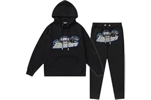YiLianDa Tuta Uomo Donna, Completo Ricamata Tuta Shooters con Trap Logo, 2 Pezzi Jogging Sportiva Set Autunno Inverno, Unisex Felpa con Cappuccio in Plie e Pantaloni