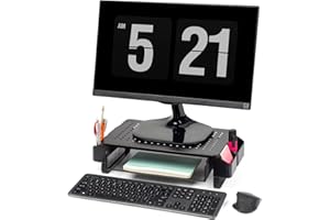 LifeGoods Monitorständer mit Schublade - Monitorerhöhung mit Schublade - Monitor Stand - Monitor Ständer - Monitor Laptop Bildschirm Erhöhung für Schreibtisch - Bildschirmerhöhung -Schwarz