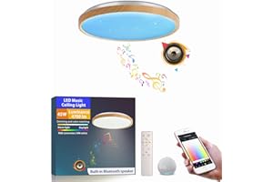 chysongoods Lámpara de techo LED musical de 40 cm MW, pantalla con efecto de veta de madera, compatible con Alexa, altavoz Bluetooth incorporado, efecto de luz RGB, regulable, con control remoto