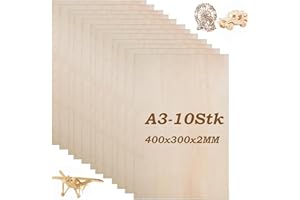 JMIATRY Lot de 10 plaques de contreplaqué de 2 mm en bois de tilleul - 400 x 300 x 2 mm - Plaques en bois pour bricolage, modèle, peinture, gravure