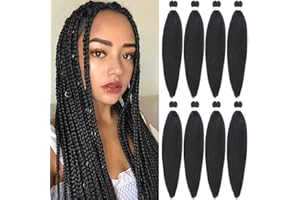 Leeven EZ Braids 8 Packs Pre Stretched Braiding Hair Natural Hot Water Setting Kanekalon Hair Fiber 26 Zoll Yaki Texture Black Crochet Braiding Hair Extensions /26 Inch 2#