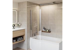 Aquariss 1400x715mm 6mm Curved Toughened Safety Glass Pivot Bath Screen Panel for P-Shaped Bath Chrome