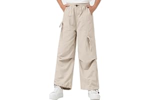Rolanko Pantaloni da Paracadute Cargo Larghi per Ragazze, Pantaloni da Jogging Elastici Regolabili in Vita con Multitasche per Bambini