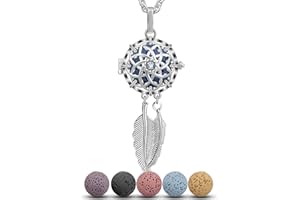 INFUSEU Collar Difusor Aceites Esenciales, Atrapasuenos Plateado Colgante Piedras De Lava Difusor De Aceite Esencial MedallóN Colgante Joyas Para