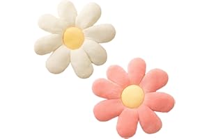 COMFORSO 2pcs Flower Pillow,Daisy Cushion,40 x 40 cm Flower Cushion,Soft White Daisy Pillow,Blossom Shaped Cushions,Aesthetic Pillows for Bedroom Home Office Hotel (White+Pink)