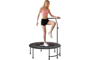 HOMCOM 40"/45"/48" Foldable Mini Trampoline Fitness Trampoline Rebounder for Adults with Adjustable Foam Handle, for Indoors, Outdoors, Cardio Training