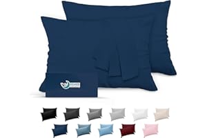 Dreamzie Taie Oreiller 50 x 70 Lot de 2 en Microfibre Certifiée Oeko-Tex - Taie Oreiller 50x70 Rectangulaire Douce Et Brossée, Toucher Peau de Pêche - Bleu Foncé