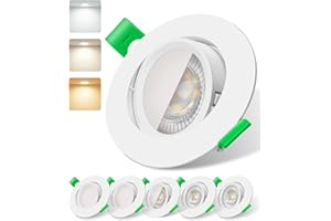 ALUSSO Downlight LED Techo Empotrable Extraplano Redondo 6W 75-78 mm, Focos LED Inclinables Blanco Cálido, 3000K 4000K 6500K Focos LED Regulables Para Cocina Baño Sala de Estar Paquete de 6 Blancos