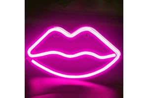 Taeku Luce al Neon Decorazione da Parete con Segno di Fulmine a LED per Natale Ricarica Usb luminosa Decorativa Sospesa Per Festa di Compleanno Stanza dei Bambini (Labbra Rosa)