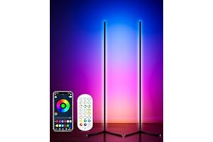WISIMMALL LED Floor Lamp 2PCS, 64.5" RGB Corner Floor Lamp Works with APP and Remote, Colour Changing Standing Lamp with 398 Dimmable Modes, Mood Lighting for Living Room Bedroom