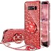 Produktbild Handy Hülle Samsung Galaxy Note 8 Glitzer, Rot Glitzer Samsung Galaxy Note 8 Hülle Glitzer Mädchen Frauen, 360 Grad Ständer und Trageband Diamant Glanz Strass Schutzhülle Samsung Note 8 Handy Hülle
