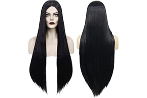 YEESHEDO Peluca larga de cabello natural para mujer, peluca recta sedosa, peluca negra de parte media sintética con rayita, 26 pulgadas