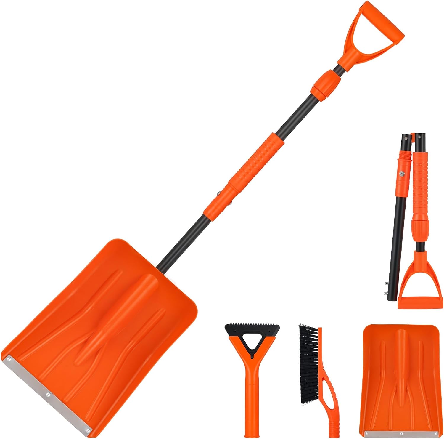 Kit de pala de nieve plegable 3 en 1, con cepillo de nieve y raspador de hielo, rascador de nieve de 127 cm con varilla telescópica, ideal para limpiar la nieve de calzadas, pavimentos, techos de