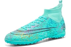 DHOVOR Boys Girls Astro Turf Football Boots Kids High Top Indoor Soccer Shoes Athletic Sneakers Football Trainers Shoes