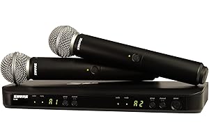 Shure BLX288/SM58 UHF Système de Microphone sans Fil – Parfait pour l'église, Le karaoké, Le Chant – 14 Heures d'autonomie, portée de 100 m | Contient (2) micros vocaux Portables SM58, récepteur