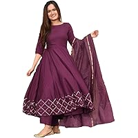 GoSriKi Women's Rayon Anarkali Kurta (KUMT-Dress-Magenta)