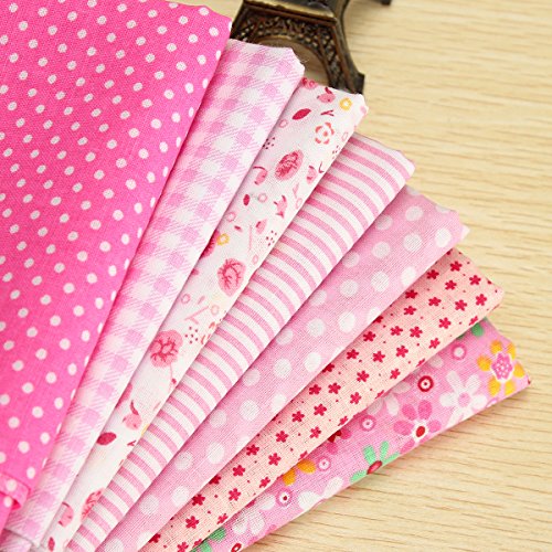KING DO WAY 7 Stueck Baumwollstoff Rosa Stoffpakete Patchwork Stoffe Baumwolle Stoffreste Paket Rosa 50x50cm - 4