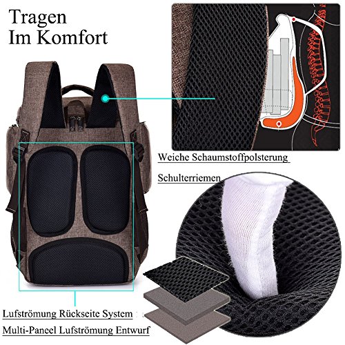 Laptop Rucksack, BRINCH Anti-Träne geräumig Reise Knapsack Rucksack Hikingtasche Studenten College Schulter Rucksack für 17 – 17,3 Zoll Laptop / Notebook / Macbook Computer, Braun - 6