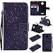 Produktbild Lonchee Motorola Moto Z Force Leder Wallet Tasche Brieftasche Schutzhülle , Sonnenblumen geprägten Muster Design Hochwertige PU Leder Folio Tasche Case Hülle im Bookstyle mit Standfunktion Kredit Kartenfächer (lila)