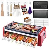 G&Z Hogar barbacoa eléctrica grill parrilla Teppanyaki placa caliente portátil barbacoa camping, no Stick, temperatura ajustable 1100W , 7pcs