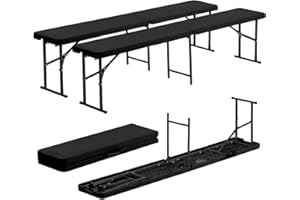 Harbour Housewares Folding Garden Benches - 6ft (180cm) - Pack of 2 - Black - Heavy Duty Folding Utility Bench Indoor Outdoor Patio Seating for Outdoor Events, Camping Picnic, Arts & Crafts