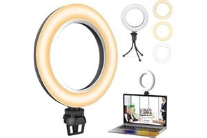 WHJC Upgrade Ringlicht Laptop PC 6.3” Videokonferenz Licht,Ringleuchte Ringlampe mit Stativ 3 Lichtfarben Ringlicht für Zoom Meeting,Streaming,YouTube