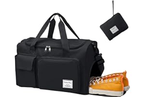 Aedcbaide Reisetasche, Faltbare Sporttasche mit Schuhlager, leichte Sporttragetasche, wasserdichte Weekender-Übernachtungstasche für Damen und Herren, Trocken- und Nasstrenntasche(schwarz)