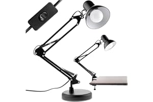 Lumiled Klasyczna lampa biurkowa, czarna lampa stołowa, lampa stołowa, regulowane ramię, lampka robocza z oprawką E27, retro, metalowa, do pokoju dziecięcego, gabinetu z zaciskiem