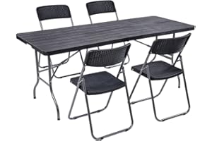 Hortan Set Tavolo Rettangolare Con 4 Sedie Pieghevoli Con Piano In Resina E Struttura Richiudibile Salvaspazio In Acciaio, Per Arredo Esterno, Interno, Giardino, Terrazzo e Campeggio
