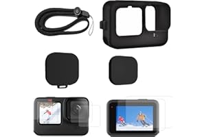 TEKCAM Silicone Protective Case Compatible with GoPro Hero 12 11 10 9, Silicone Case & Lens Cap & Screen Protector & Lanyard for Go Pro Hero 12 11 10 9, Silicone Sleeve Accessory Kit