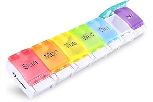 AUVON Pill Box, Travel Pill Organiser 7 Day with Spring Open Design, BPA Free Tablet Organiser to Hold Vitamins, Cod Liver Oil, Supplements and Medication - Arthritis Friendly