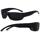 grinderPUNCH Schwarze super dunkle Herren-Sonnenbrille – Slim Wrap Around Gangster Style (Schwarz)