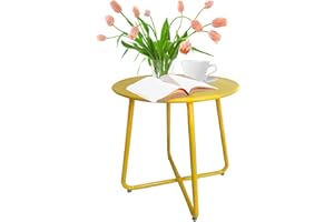 U-BCOO Mesa Auxiliar para Patio al Aire Libre, Resistente a la Intemperie, para Patio, balcón, jardín, Porche, terraza, césped (Redonda de Acero de aleación, Amarillo Brillante)