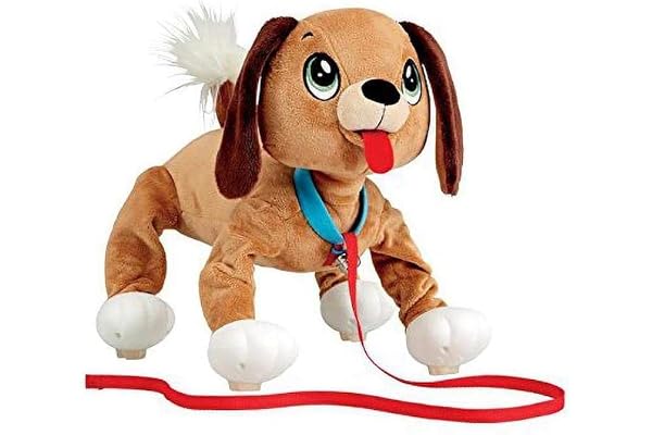 Les Toufous, Peluche Interactive Chien, Marche & Court, Fonctionne sans Piles, Laisse Incluse, Chien Marron, pour Les Enfants dès 2 Ans, PEP003