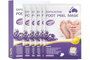 Pinkiou Foot Peel Mask,Aging Skin - Natural Lavender Exfoliating Foot Mask, Moisturizing and Repairing Cracked Heels, Foot Skin Nourishment with Foot Peeling Mask(5 Pairs)